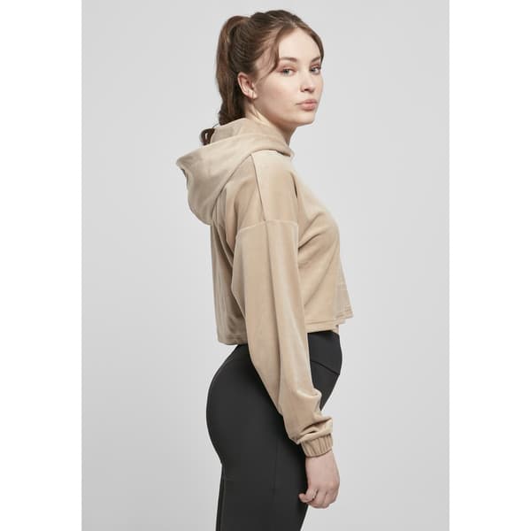 Urban Classics Cropped Velvet Oversized Big Hættetrøje Beige 3XL Kvinde