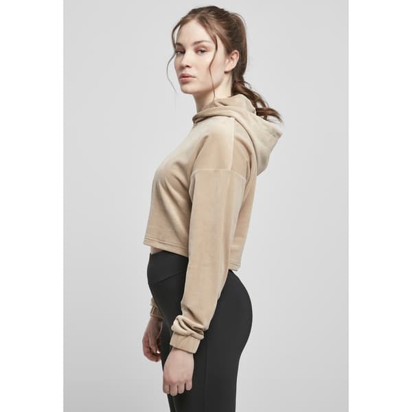 Urban Classics Cropped Velvet Oversized Big Hættetrøje Beige 2XL Kvinde