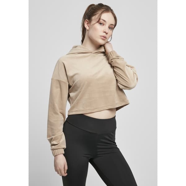 Urban Classics Cropped Velvet Oversized Big Hættetrøje Beige 2XL Kvinde