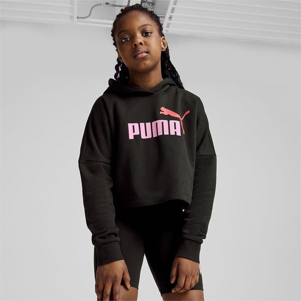 Puma Ess Logo Cropped Huvtröja Svart 11-12 Years Flicka