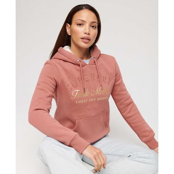 Superdry Luxe Metallic Logo Hættetrøje Rosa S Kvinde