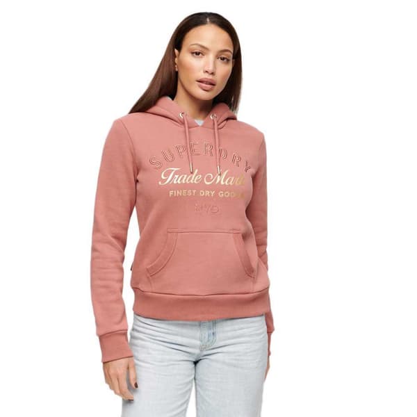 Superdry Luxe Metallic Logo Hættetrøje Rosa S Kvinde