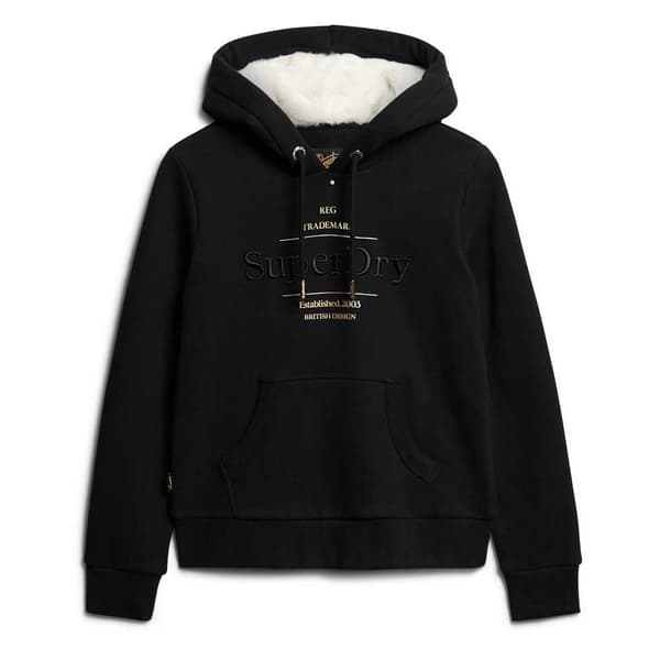 Superdry Luxe Metallic Logo Huvtröja Svart S Kvinna