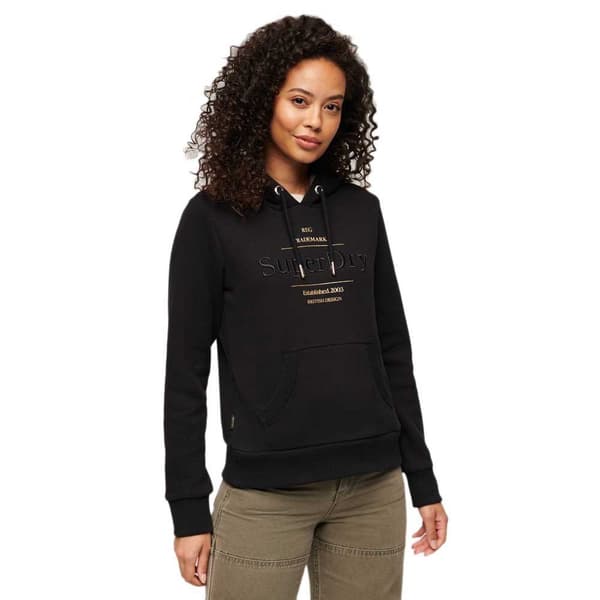 Superdry Luxe Metallic Logo Huvtröja Svart S Kvinna