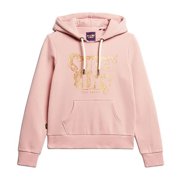 Superdry Retro Glitter Logo Tröja Med Huva Rosa S Kvinna