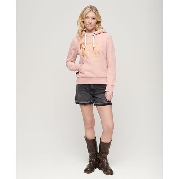 Superdry Retro Glitter Logo Tröja Med Huva Rosa S Kvinna