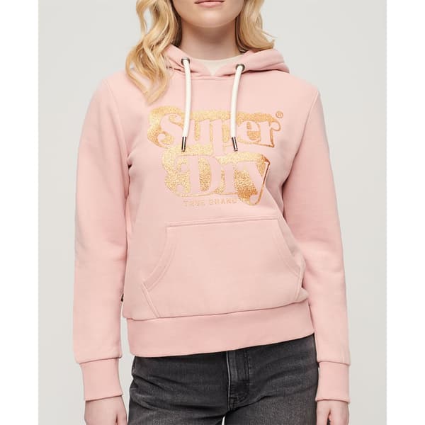 Superdry Retro Glitter Logo Tröja Med Huva Rosa S Kvinna