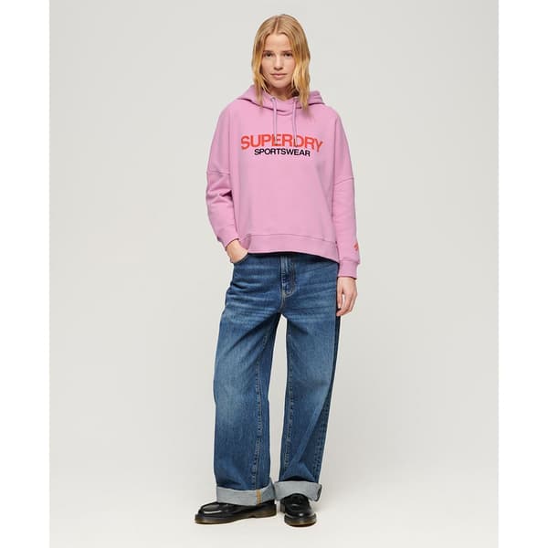 Superdry Sportswear Logo Boxy Tröja Med Huva Rosa S Kvinna
