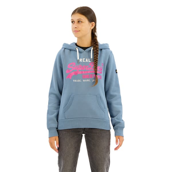 Superdry Embellished Vl Graphic Huvtröja Blå S Kvinna