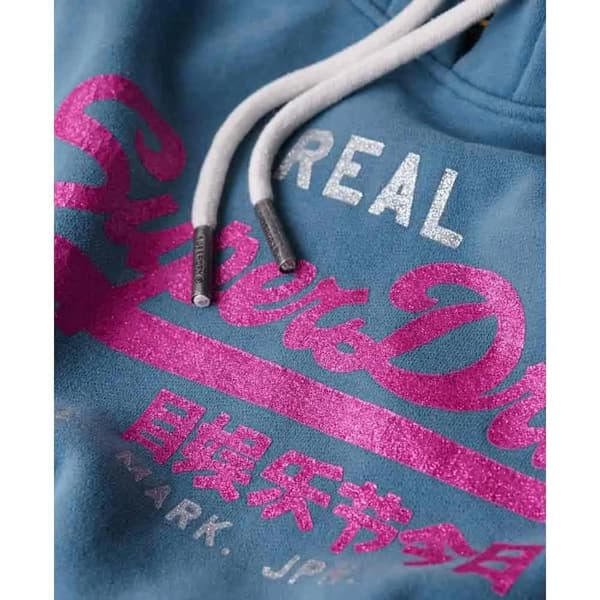Superdry Embellished Vl Graphic Huvtröja Blå M Kvinna
