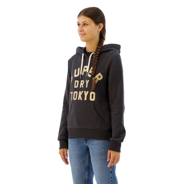 Superdry Glitter Graphic Logo Huvtröja Svart M Kvinna
