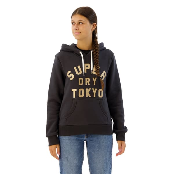 Superdry Glitter Graphic Logo Huvtröja Svart M Kvinna