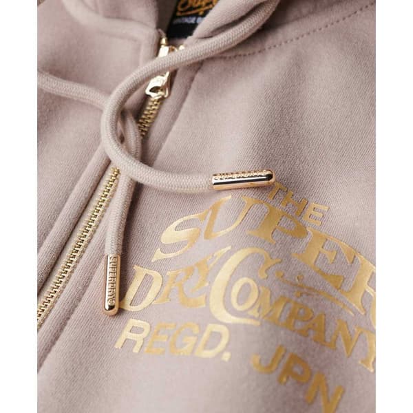 Superdry Luxe Metallic Logo Sweatshirt Med Dragkedja Beige M Kvinna