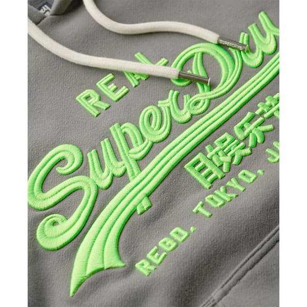 Superdry Neon Vl Embroidered Graphic Huvtröja Grå M Kvinna