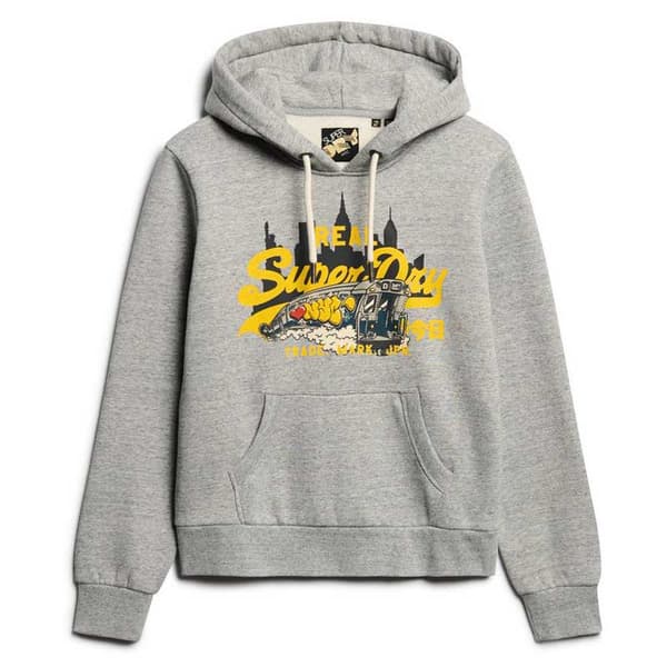 Superdry New York Vl Graphic Hættetrøje Grå M Kvinde