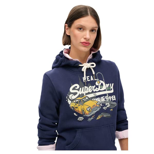 Superdry New York Vl Graphic Huvtröja Blå S Kvinna