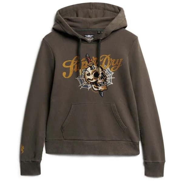 Superdry Tattoo Script Graphic Hættetrøje Brun S Kvinde