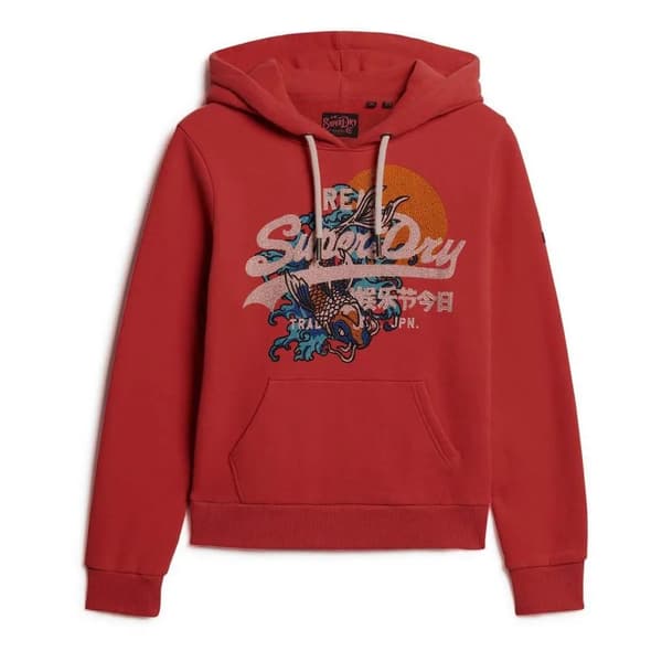 Superdry Tokyo Vl Graphic Huvtröja Röd M Kvinna