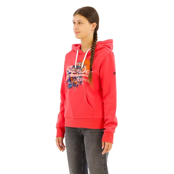Superdry Tokyo Vl Graphic Huvtröja Röd M Kvinna
