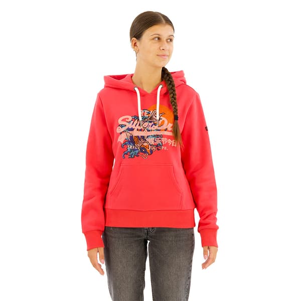 Superdry Tokyo Vl Graphic Huvtröja Röd XS Kvinna