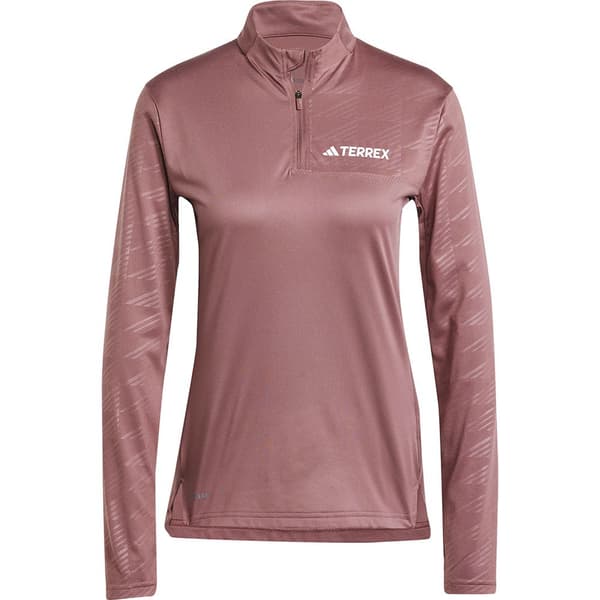 Adidas Terrex Multi Halv Lynlås Langærmet T-shirt Rosa L Kvinde