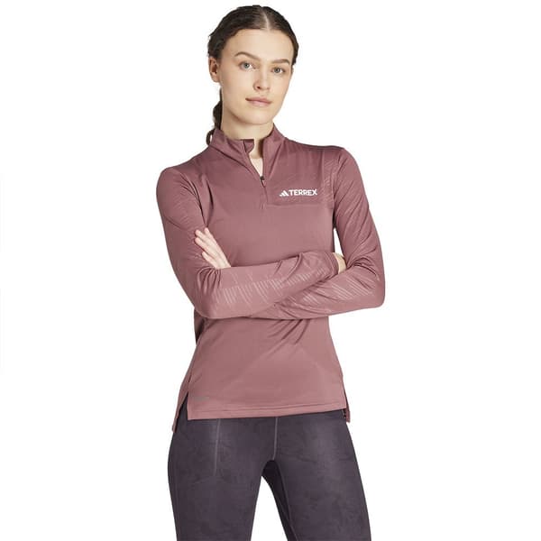 Adidas Terrex Multi Halv Lynlås Langærmet T-shirt Rosa L Kvinde