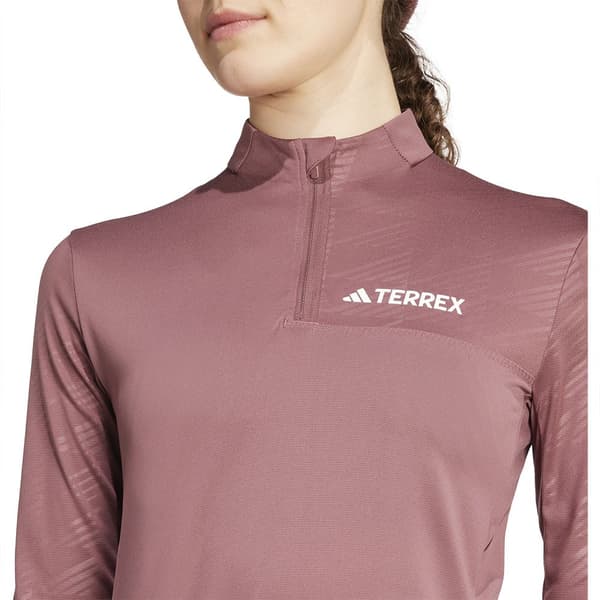 Adidas Terrex Multi Halv Lynlås Langærmet T-shirt Rosa L Kvinde