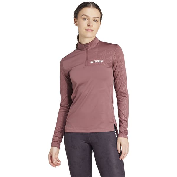 Adidas Terrex Multi Halv Lynlås Langærmet T-shirt Rosa L Kvinde