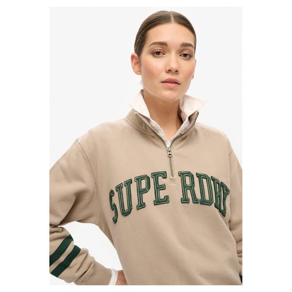 Superdry Athletic Applique Tröja Med Halv Dragkedja Beige M Kvinna