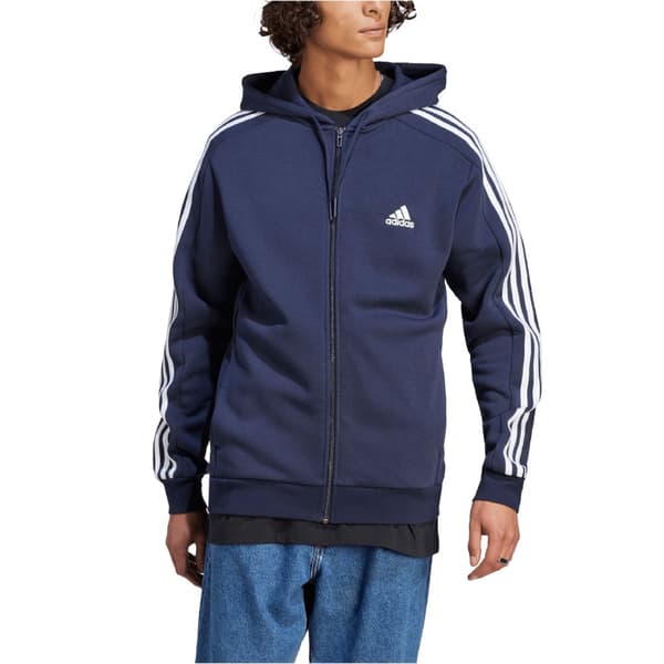 adidas Essentials Fleece 3-Stripes FZ Hoodie IJ6478, Mand, Sweatshirts, Marine blå