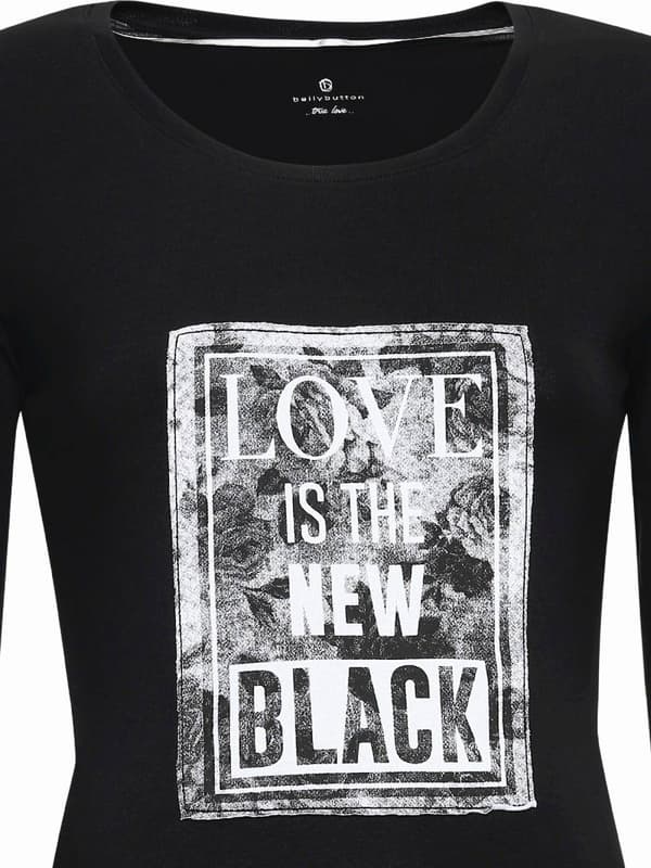 Damebluse med lange ærmer, sort, navlebluse til gravide