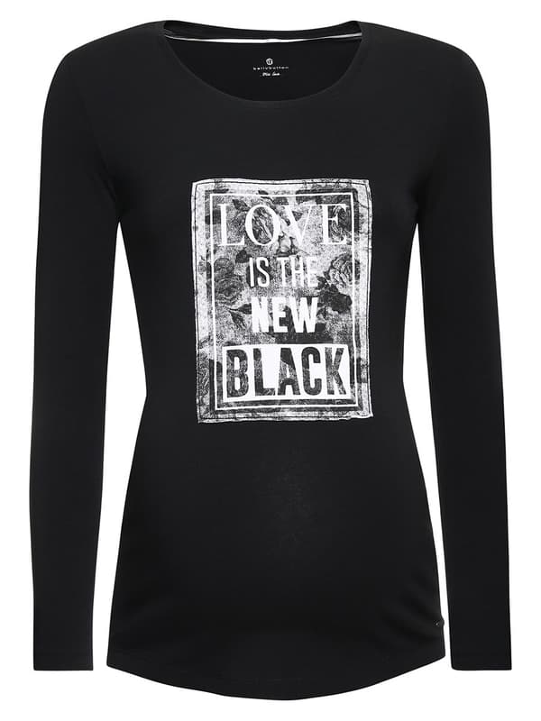 Damebluse med lange ærmer, sort, navlebluse til gravide