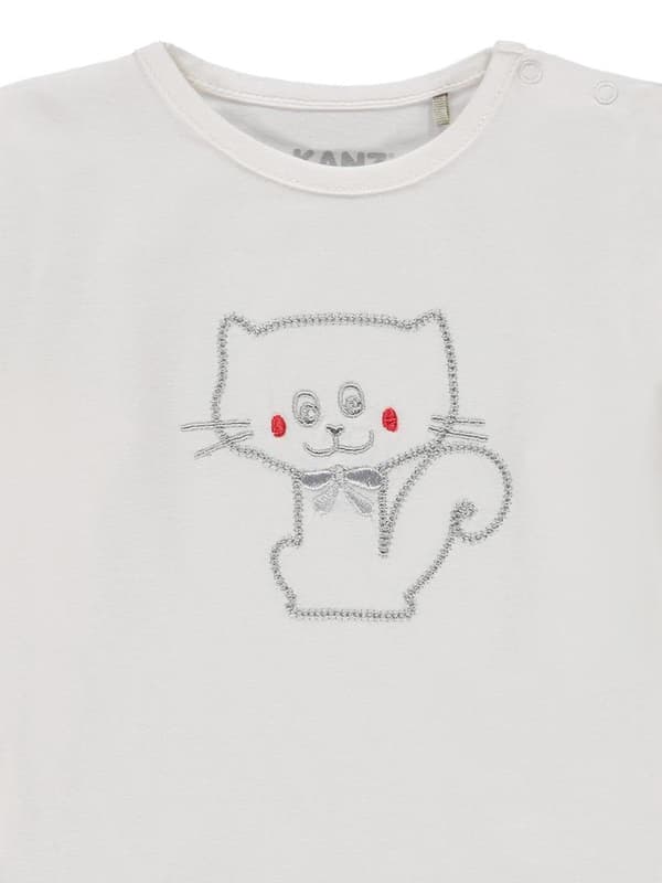 Babyblus med katttryck, vit Kanz