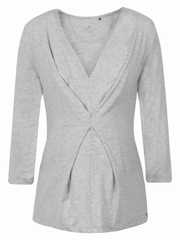 Damebluse med 3/4 ærmer, grå navle, graviditetsbluse
