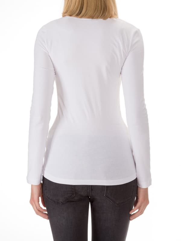 Damebluse med lange ærmer, hvid, navle, graviditet