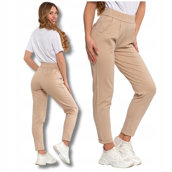 Beige MORAJ DAMTRÖJNINGSBYXOR med raka ben Klassisk slät 3XL