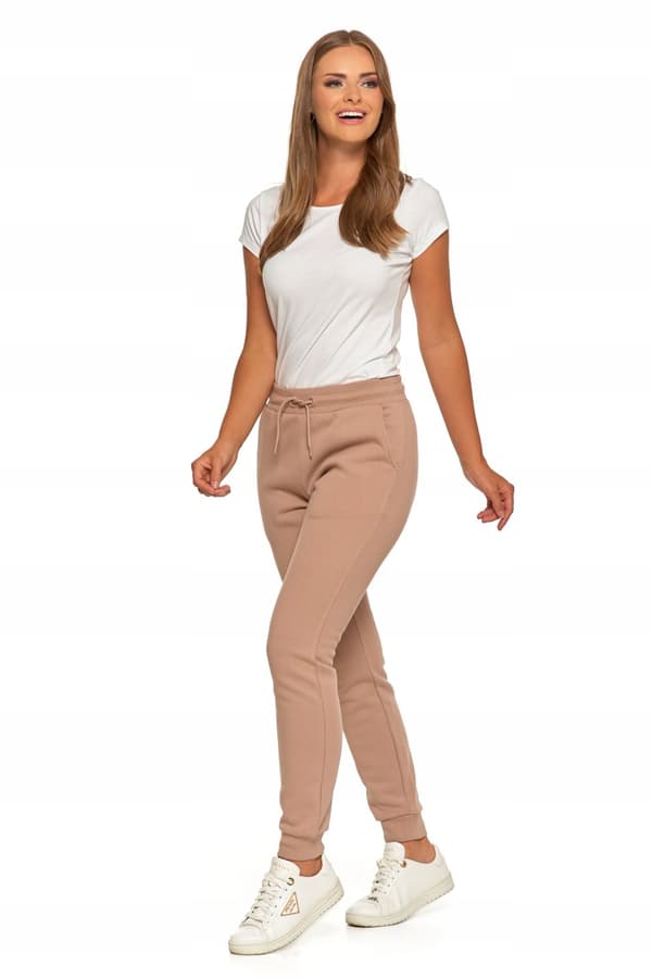 Varma joggingbyxor för kvinnor, enfärgade beige, klassiska MORAJ XXL