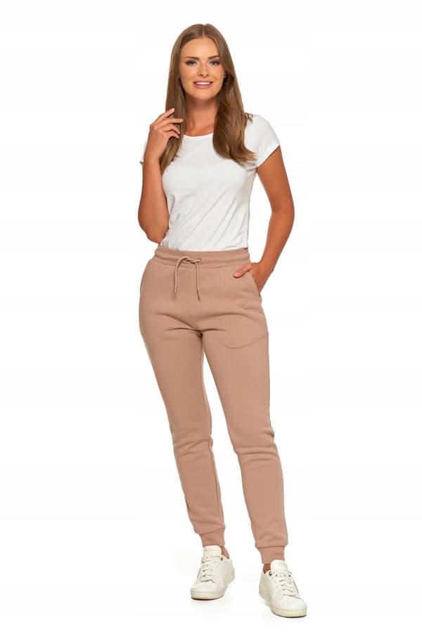 Varma joggingbyxor för kvinnor, enfärgade beige, klassiska MORAJ XXL