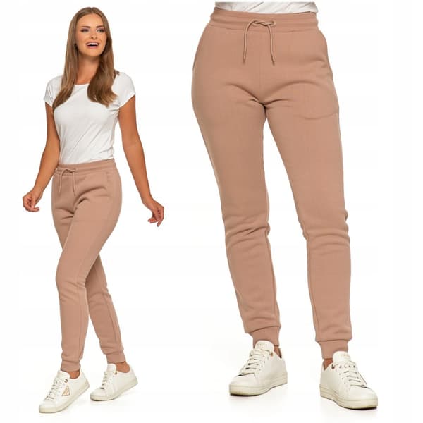 Varma joggingbyxor för kvinnor, enfärgade beige, klassiska MORAJ XXL