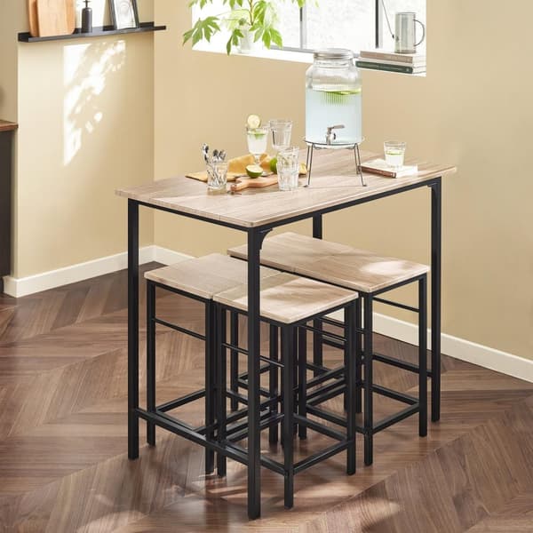 SoBuy Baaripöytä ja 4 baarijakkaraa Keittiön pöytä Ruokailuryhmä 4 hengelle P100cm L60cm K87cm puukuvio OGT11-N
