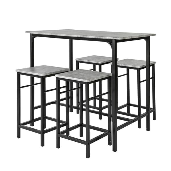 SoBuy Baaripöytä ja 4 baarijakkaraa Keittiön pöytä Ruokailuryhmä 4 hengelle P100cm L60cm K87cm puukuvio OGT11-N