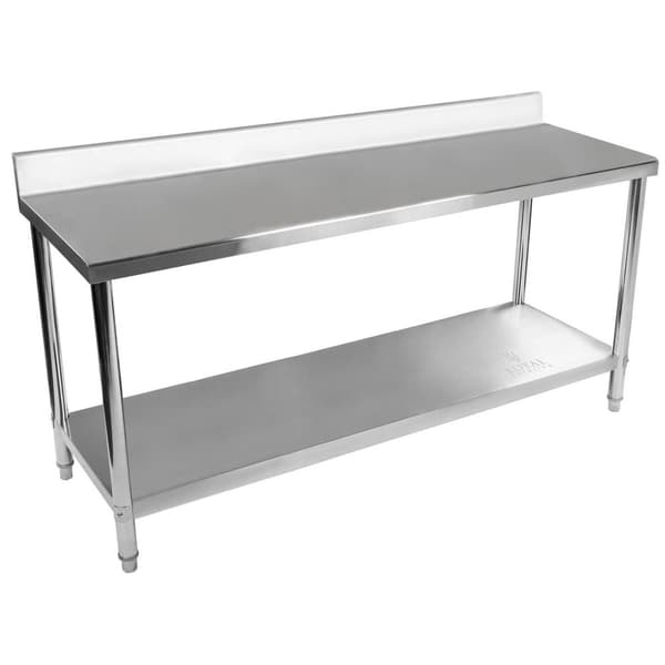 Royal Catering Rostfri arbetsbänk - 200 x 60 cm - skyddskant