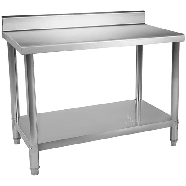 Royal Catering Rostfri arbetsbänk - 120 x 60 cm - 110 kg lastkapacitet - Skyddskant