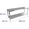 Miniatyrbild 8 av 8: Royal Catering Rostfri arbetsbänk - 200 x 60 cm - 160 kg lastkapacitet