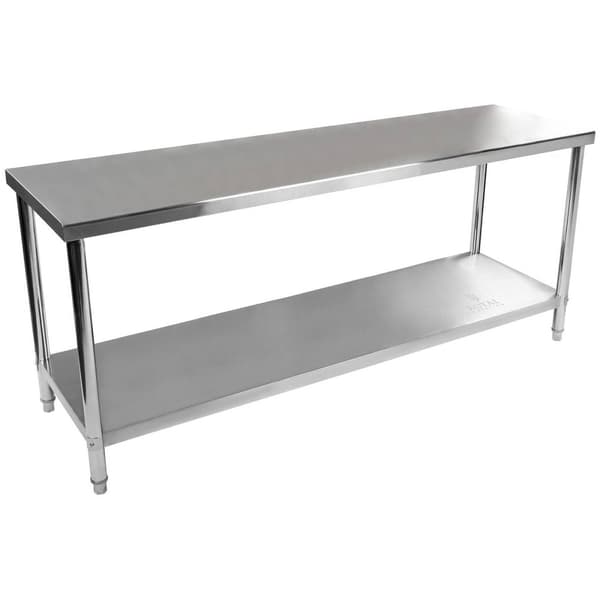 Royal Catering Rostfri arbetsbänk - 200 x 60 cm - 160 kg lastkapacitet