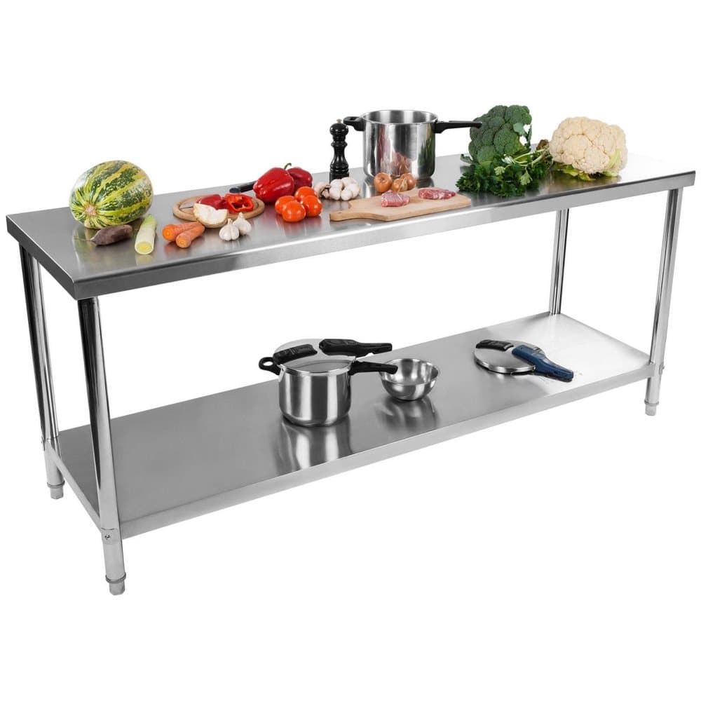 Royal Catering Rostfri arbetsbänk - 200 x 60 cm - 160 kg lastkapacitet