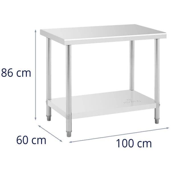Royal Catering Rostfri arbetsbänk - 100 x 60 cm - 90 kg lastkapacitet