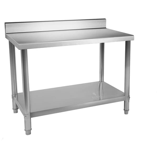 Royal Catering Rostfri arbetsbänk - 150 x 60 cm - Skyddskant - 130 kg lastkapacitet