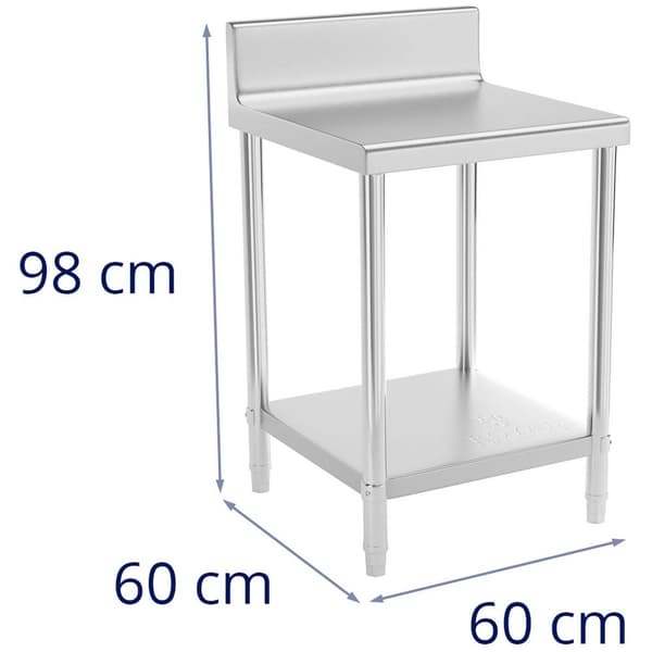 Royal Catering Rostfri arbetsbänk - 60 x 60 cm - 150 kg - rostfritt stål - skyddskant