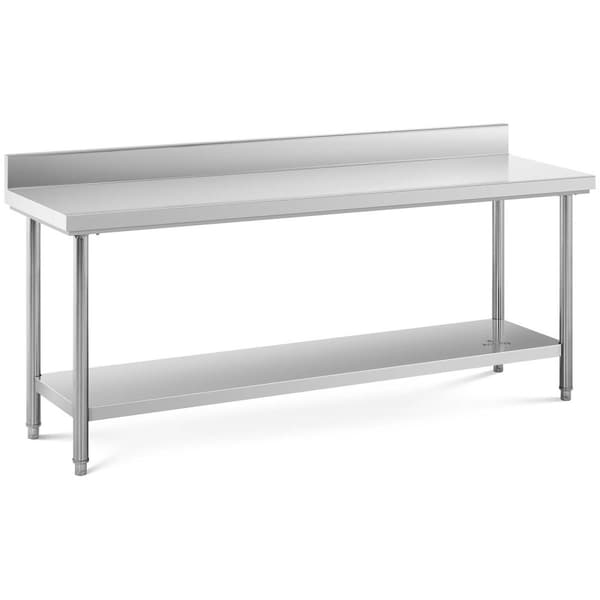 Royal Catering Rostfri arbetsbänk - 200 x 60 cm - Med skyddskant - Bärkraft 195 kg